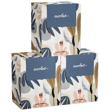 Ourmed Life Face Towels, Disposable Biodegradable Facial Towels for Sensitive Skin, Lint- Free Face Wipes for Washing Face, Skincare and Makeup Remover, Dry Wipes, 10"×7.8" Extra Large, 180 Count view 1