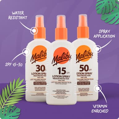 Malibu High Protection Water Resistant Vitamin Enriched SPF 50 Sun-Screen Lotion Spray with Shea Butter Extract, 200ml view 2
