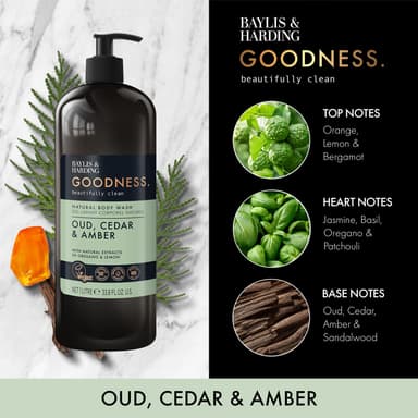Baylis & Harding Goodness Oud, Cedar & Amber Body Wash, 1 Litre (Pack of 6) - Vegan Friendly view 3