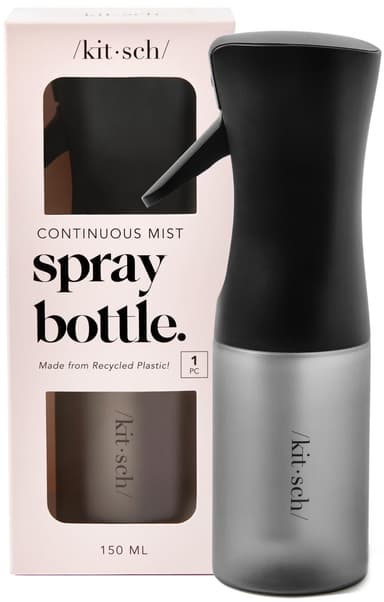 Kitsch Spray Bottle for Hair 150ml - Continuous Water Spray bottle for Hair, Cleaning, Gardening, Versatile Spray Bottles - With Ultra Fine Mist - Made from Recycled Plastic - Black view 1