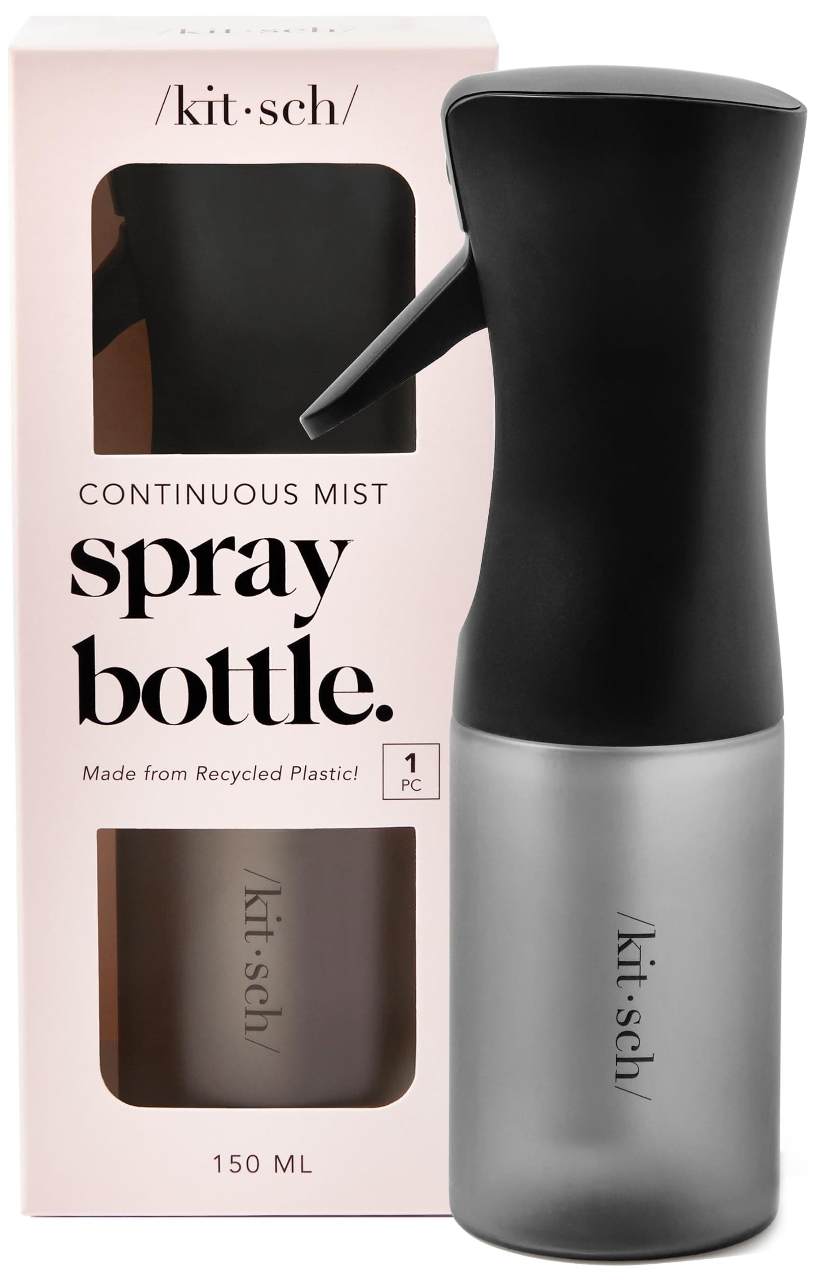 Kitsch Spray Bottle for Hair 150ml - Continuous Water Spray bottle for Hair, Cleaning, Gardening, Versatile Spray Bottles - With Ultra Fine Mist - Made from Recycled Plastic - Black