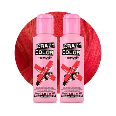 Crazy Color Vibrant Fire Semi-Permanent Duo Hair Dye. Highly Pigmented Pillarbox Red Conditioning & Oil Nourishing Vegan Formula | No Bleach or Ammonia | 200ml view 1