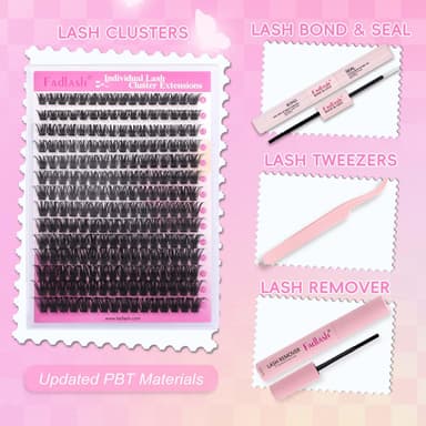 FADLASH 100D 0.07mm D Curl 8-16mm with Bond and Seal, Remover and Tweezers Fluffy Wispy Cluster Lashes DIY Eyelash Extensions view 4