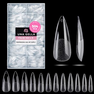 UNA GELLA Nail Tips 504Pcs False Nails Half Matte Full Cover Clear Acrylic Gel Fake Nails for Extensions Nail Art DIY Salon 12 Sizes Long Stiletto view 1