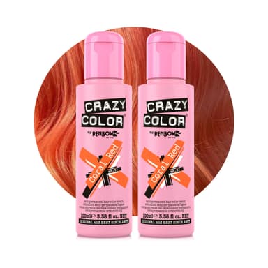 Crazy Color Vibrant Coral Red Semi-Permanent Duo Hair Dye. Highly Pigmented Copper Conditioning & Oil Nourishing Vegan Formula | No Bleach or Ammonia | 200ml view 1