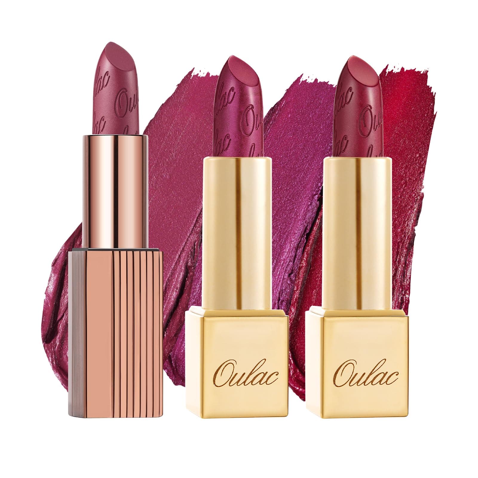 Oulac Burgundy Metallic Shine Lipstick Set - Lip Set for Women, Red Lip Color Kit, Creamy Formula, Full Coverage, Hydrating & Smooth, Infused with Shea Butter, Vegan, Clean Beauty B606(606+D04+D14)