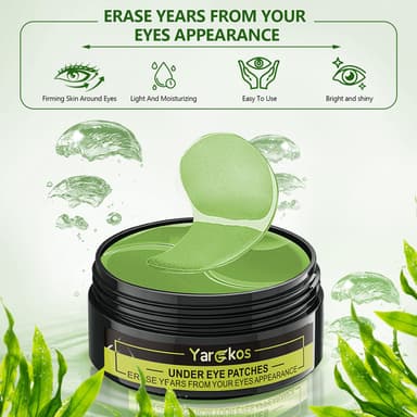 Green Gold Undereye Mask (60 Pcs), Collagen Hydrating Gel Pads, Reduce Puffiness, 30 Pairs Under Eye Patches for Dark Circles Puffy Eyes Treatment, Wrinkle, Women Men Beauty Personal Skin Care Product view 2