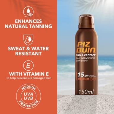 Piz Buin Tan and Protect Intensifying Sun Spray SPF 15, 150ml view 2