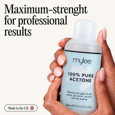 Mylee 100% Pure Acetone (300ml) - Gel Nail Polish Remover – Maximum Strength Professional Soak-Off for UV/LED, Acrylics, Nail Tips & Glue - Made in the UK view 2