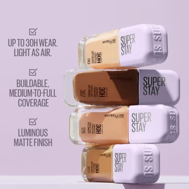 Maybelline New York Super Stay up to 30HR Lumi-Matte Foundation, Medium-Full Coverage, Vegan Formula*, Amino Acids, Niacinamide, Vitamin E, All Day Wear - Shade: 340 view 4