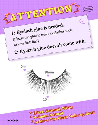 Onlyall Short Lashes Natural Look Wispy False Eyelashes Asian Flared Eyelash Small Fake Eye Lash Soft Fluffy 7 Pairs DK14 view 2