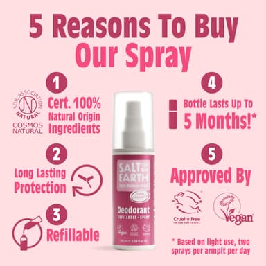Salt of the Earth - Refillable Natural Deodorant Spray - 100% Natural Origin Ingredients - Fresh Strawberry - Suitable For Women, Men & Kids - Vegan - Smart Refillable Format - 100ml view 2