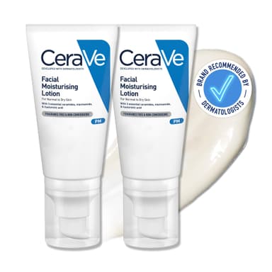 CeraVe PM Facial Moisturising Lotion Duo With 3 Essential Ceramides and Niacinamide, Face Moisturiser for Normal to Dry Skin, For all Skin Types, Fragrance Free & Non-Comedogenic, 2x52ml view 1