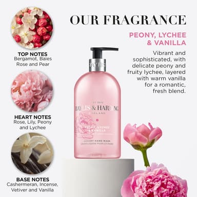Baylis & Harding Signature Peony, Lychee, Vanilla Hand Wash 500ml (Pack of 3) - Vegan Friendly view 3