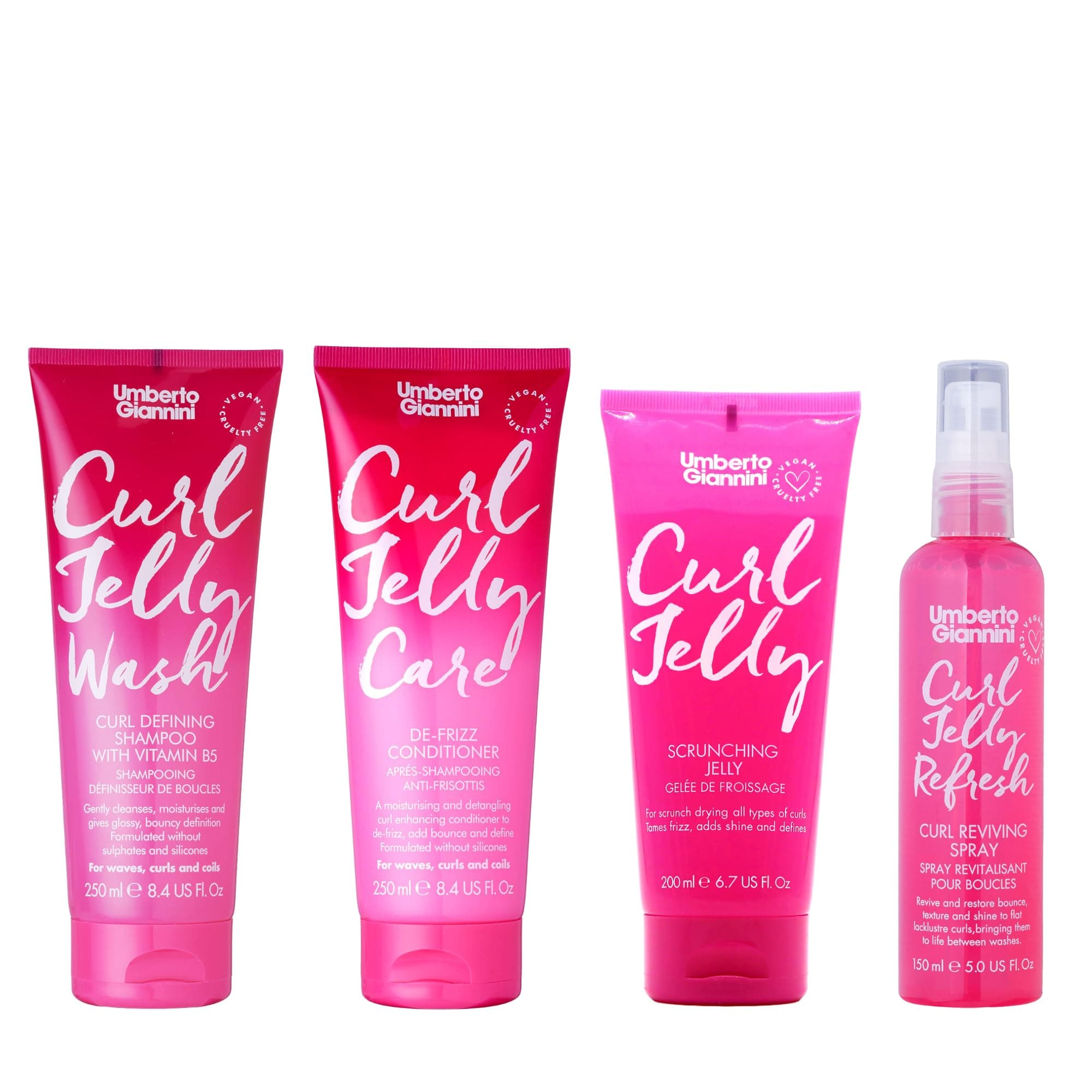 Umberto Giannini Curl Jelly Hair Kit - Includes 4 Products to Wash + Style your Curls - Cult Favorite Curl Jelly - Shampoo, Conditioner, Curl Cream - For Curls, Waves & Coils