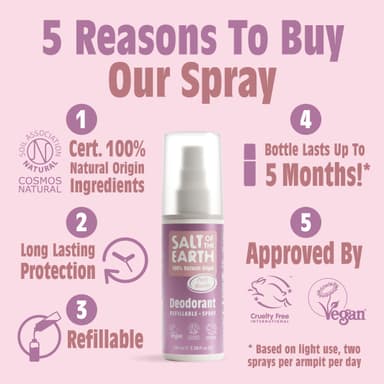 Salt of the Earth - Refillable Natural Deodorant Spray - 100% Natural Origin Ingredients - Peony Blossom - Suitable For Women, Men & Kids - Vegan - Smart Refillable Format - 100ml view 2