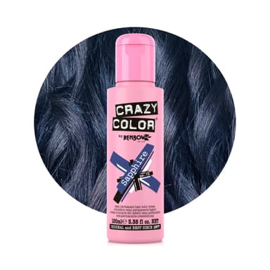 Crazy Color Metallic Sapphire Semi-Permanent Hair Dye. Highly Pigmented Deep Blue Conditioning & Oil Nourishing Vegan Formula | No Bleach or Ammonia | 100ml view 1