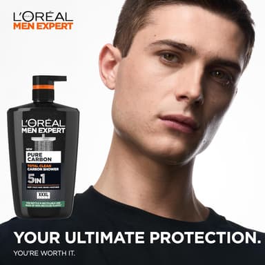 L'Oréal Men Expert, Pure Carbon, 5-in-1 XXL Shower Gel, A Total Action Body, Face, Hair Wash, Shave and Moisturiser Powered By Carbon, Total 5-in-1 Action, Large 1L Pump view 2