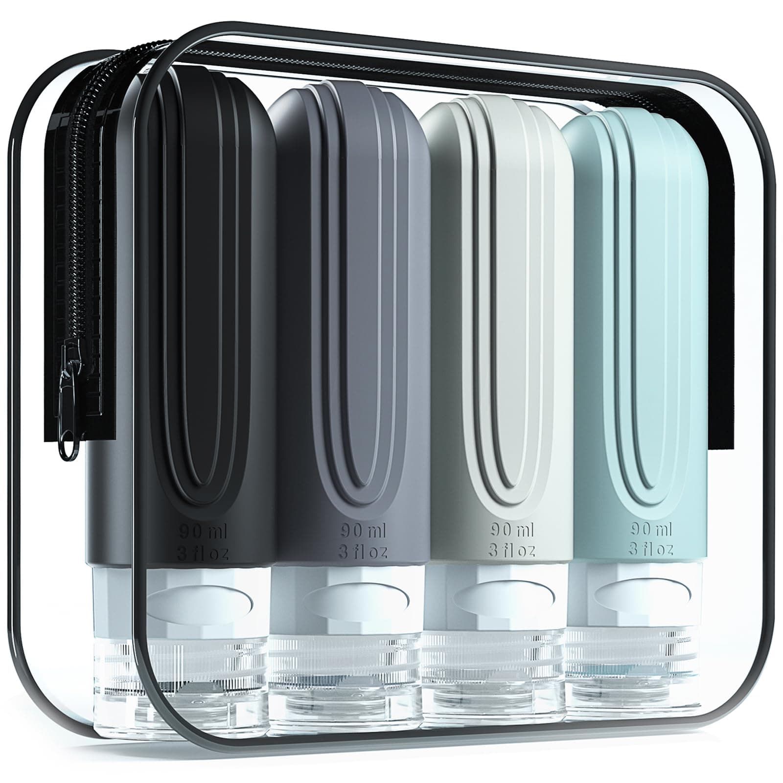 Mrsdry Travel Bottle for Toiletries, Leak Proof Silicone Travel Size 90ml Bottles Refillable Containers for Liquid Shampoo, BPA Free and TSA Approved Travel Accessories with Clear Bag (4 Pack)