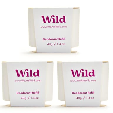 Wild - Natural Refillable Deodorant - Coconut & Vanilla Refill Trio Pack - Vegan & Eco-Friendly - Aluminium Free - Long Lasting Protection - Natural Ingredients - 3 Pack of 40g Refills view 1