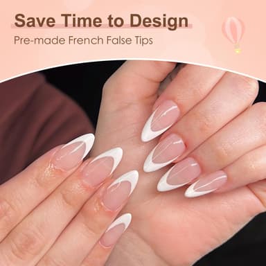 ZAHRVIA Almond French Press On Nails - 120Pcs French False Nails - Fake Nail White Tip False Nail Kit - Full Cover Stick on Nail Art Manicure Decorations view 2
