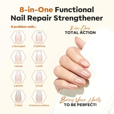 Modelones Nail Care 8 in one Ridge Filling Strengthener Treatment, Nail Polish Strengthener for Damaged and Weak Nails, Nail Hardener Extra Strong and Growth Smoothing Glitter Nude Nail Varnish 15ml view 2