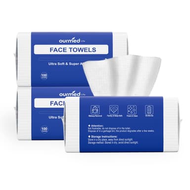 Ourmed Life Face Towels, Disposable Biodegradable Clean Face Wipes for Sensitive Skin, Lint- free Facial Towels for Women Cleansing, Skincare and Makeup Remover, Dry Wipes,300 Count EF Texture view 1