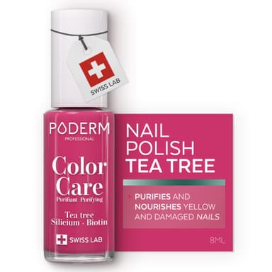PODERM Nail Care Polish with Tea Tree - Raspberry | Swiss Lab - 8ML | Enriched with Tea Tree, Silicon & Biotin | Purifies, Clarifies & Nourishes Yellow Nails | Created by a Podiatrist view 1