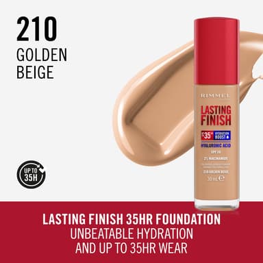 Rimmel Lasting Finish 35Hr Foundation 210 Golden Beige, Full Coverage, Hydrating, SPF20, Hyaluronic Acid, Vitamin E, 2% Niacinamide, All Day Wear, Vegan, Cruelty Free view 2