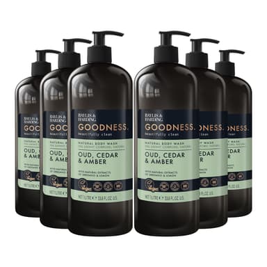 Baylis & Harding Goodness Oud, Cedar & Amber Body Wash, 1 Litre (Pack of 6) - Vegan Friendly view 1