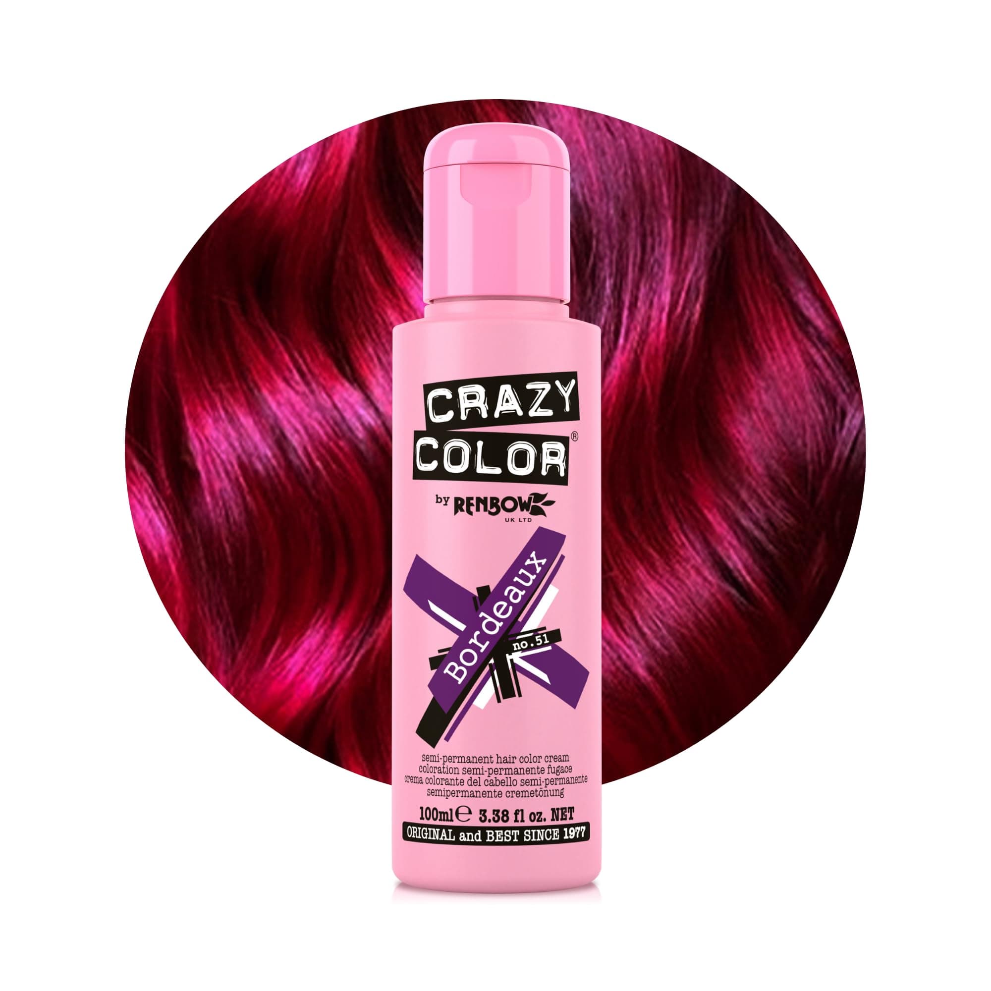 Crazy Color Vibrant Bordeaux Semi-Permanent Hair Dye. Highly Pigmented Plum Wine Conditioning & Oil Nourishing Vegan Formula | No Bleach or Ammonia | 100ml