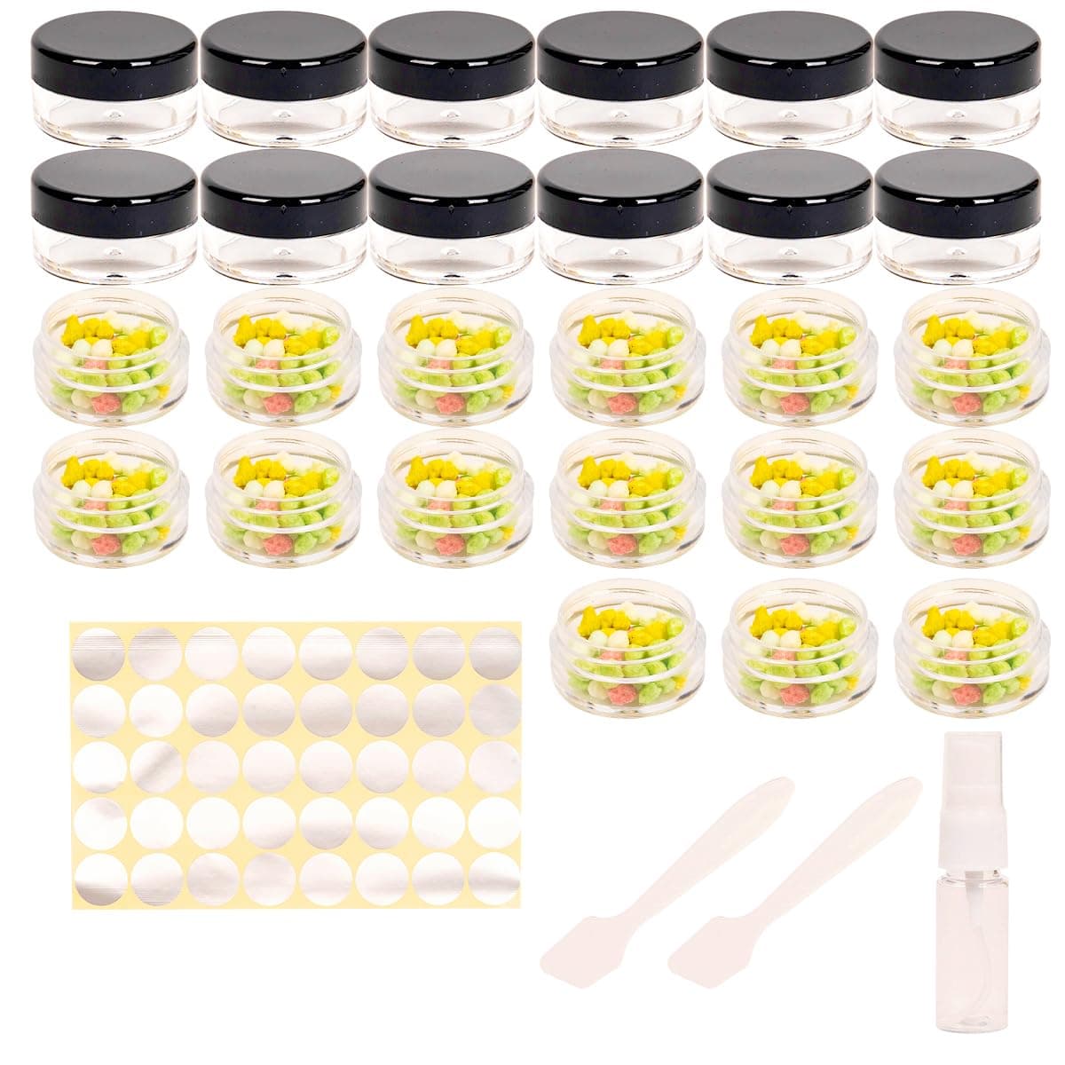 27 Pcs sample pots,5ml with lids cosmetic pot, mini cream empty containers,black small with makeup lip balm jars,for travel face cream, samples, cosmetics empty pot