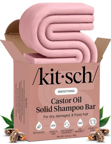Kitsch Castor Oil Solid Shampoo Bar 91g - Hydrating & Moisturizing Hair Care - Organic Castor Oil Solid Shampoo for Hair Growth & Scalp Nourishment - Silicone & Paraben-Free, Vegan view 1