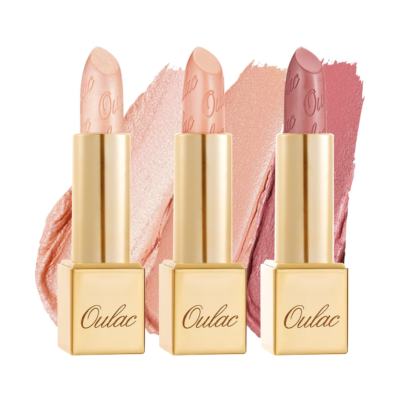 OULAC Metallic Shine Matte Lipstick Set, Nude Peach Lipstick Set Glitter Long Lasting Lipsticks, High Impact, Ultra Hydrating Lip Color, 4.3 g*3(13+26+GM06)