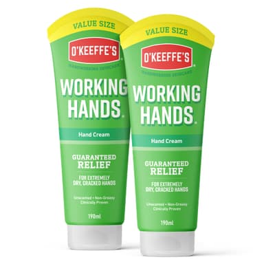 O’Keeffe’s Working Hands Value Tube, 190ml (2 Pack) – Hand Cream for Extremely Dry, Cracked Hands | Non-Greasy, Unscented & Instantly Boosts Moisture Levels view 1