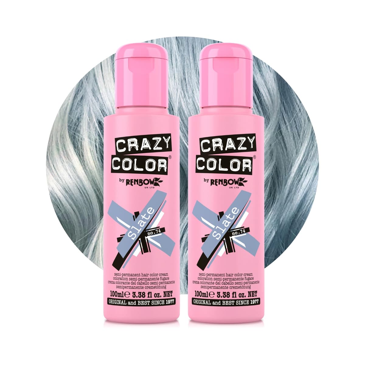Crazy Color Metallic Slate Semi-Permanent Duo Hair Dye. Highly Pigmented Silver Blue Conditioning & Oil Nourishing Vegan Formula | No Bleach or Ammonia | 200ml