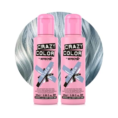 Crazy Color Metallic Slate Semi-Permanent Duo Hair Dye. Highly Pigmented Silver Blue Conditioning & Oil Nourishing Vegan Formula | No Bleach or Ammonia | 200ml view 1