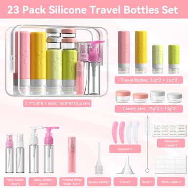 INSFIT 23 Pack Travel Bottles for Toiletries, TSA Approved Silicone Travel Size Toiletries with Toiletry Bag, BPA Free Leak Proof Refillable Travel Essentials for Shampoo Conditioner Lotion view 3
