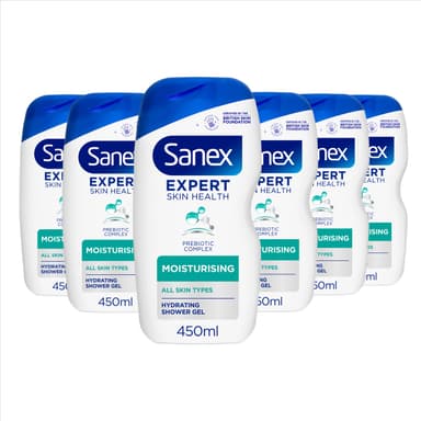 Sanex Body Wash - Expert Skin Health - Moisturising Shower Gel - Dermatologist Tested Hydrating For All Skin Types - Multipack - 6 Pack - 450ml Bottles view 1