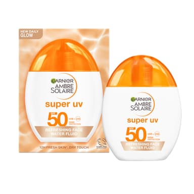 Garnier Ambre Solaire Face SPF Sunscreen Super Daily UV Hyaluronic Acid Refreshing Water Fluid SPF50 Glow, 12H Fresh Skin, Dry Touch & Hydrating, Compatible With Makeup, Glow Water Fluid - 40ml view 1