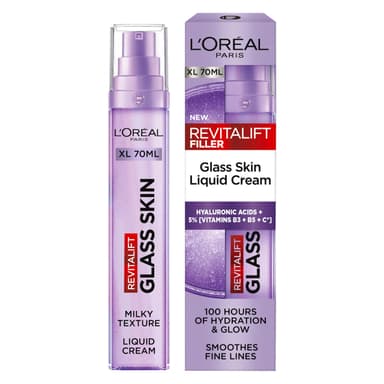 L'Oreal Paris Revitalift Filler Glass Skin Liquid Cream - Larger Size - Hybrid Milky Serum + Moisturiser, Korean-Skincare Inspired, Glass Skin Glow with 100 hours Hydration [Hyaluronic Acid], 70ml view 1