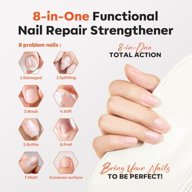Modelones Nail Care 8 in one Ridge Filling Strengthener Treatment, Nail Polish Strengthener for Damaged and Weak Nails, Nail Hardener Extra Strong and Growth Smoothing Base Coat Clear Varnish 15ml view 3