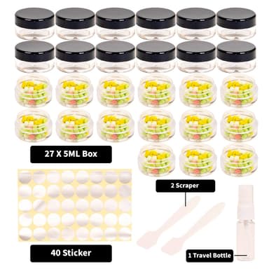 27 Pcs sample pots,5ml with lids cosmetic pot, mini cream empty containers,black small with makeup lip balm jars,for travel face cream, samples, cosmetics empty pot view 3