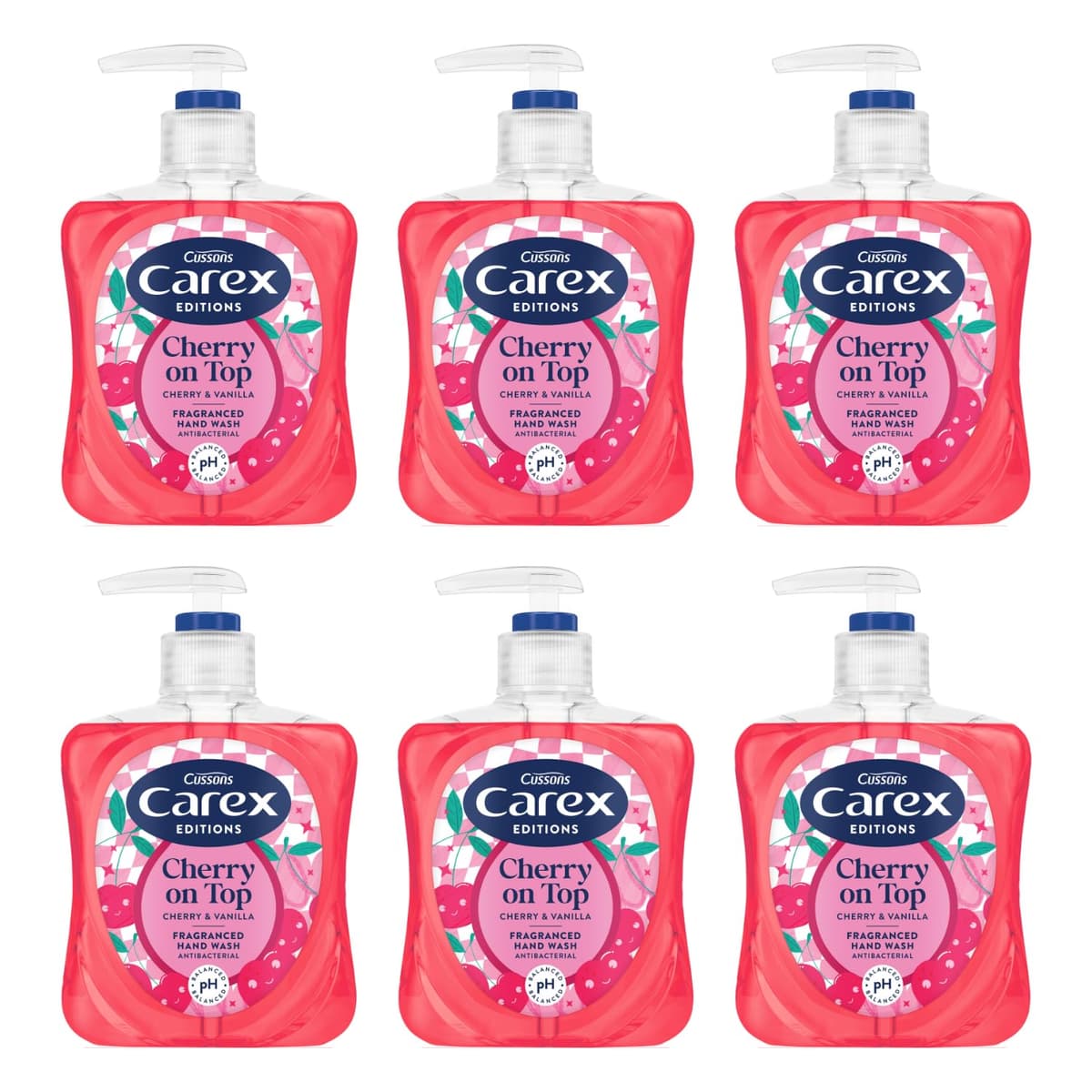 Carex Cherry On Top Antibacterial Handwash 6x250ml, Antibacterial
