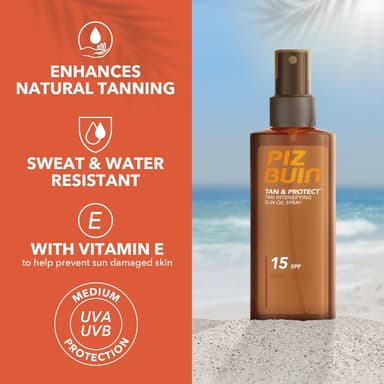 Piz Buin Tan & Protect, sunscreen oil spray with sun protection LSF 15, waterproof and quickly absorbed, 150 ml view 2