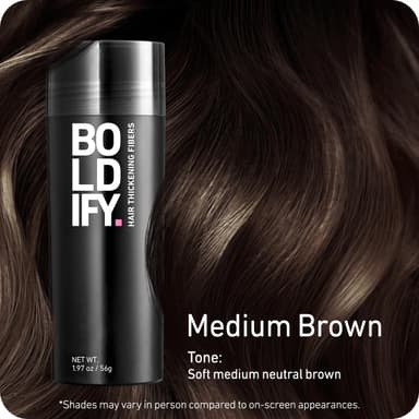 BOLDIFY Hair Fibres (56g) - Fill In Thinning and Fine Hair for an Instantly Fuller, Thicker Look - 14 Shades for Women and Men - Medium Brown view 2