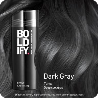 BOLDIFY Hair Fibres (28g) - Fill In Thinning and Fine Hair for an Instantly Fuller, Thicker Look - 14 Shades for Women and Men - Dark Grey view 2