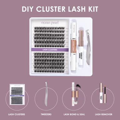 Ocean Pearl Cluster Lashes 144PCS Eyelashes 10-16mm Lash Clusters Natural Eyelash Extension Cluster Lashes Kit Individual Eyelash Lash Extensions Kit with Super Bond+Seal+Remover+Tweezer-DM01 view 2
