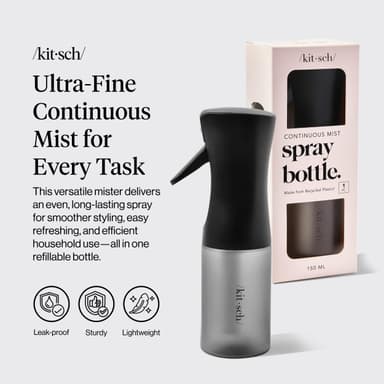 Kitsch Spray Bottle for Hair 150ml - Continuous Water Spray bottle for Hair, Cleaning, Gardening, Versatile Spray Bottles - With Ultra Fine Mist - Made from Recycled Plastic - Black view 2