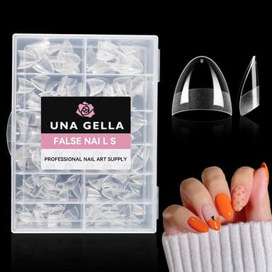 UNA GELLA Nail Tips 504Pcs False Nails Half Matte Full Cover Clear Acrylic Gel Fake Nails for Extensions Nail Art DIY Salon 12 Sizes Short Almond-Half view 1